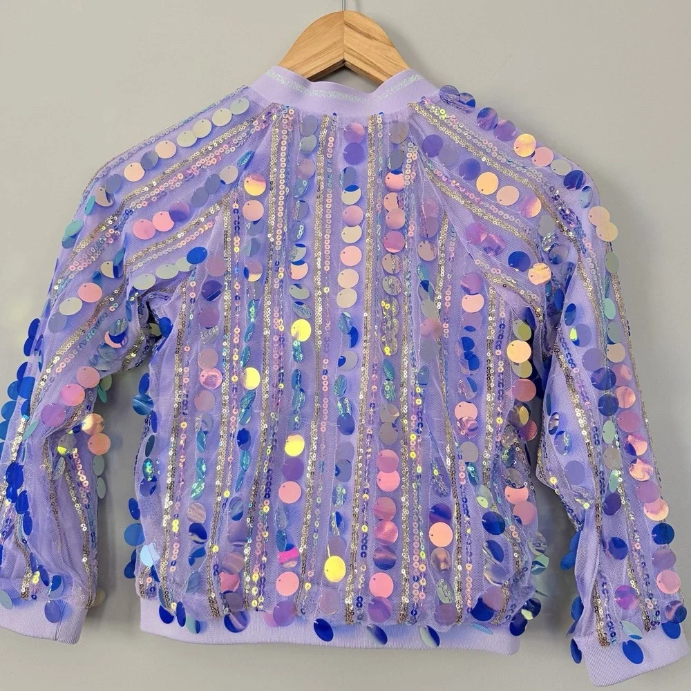 Girls Sequin Bomber Jacket Iridescent Shiny Pageant (MORE THAN MAGIC) SZ-S‎ 6/6X